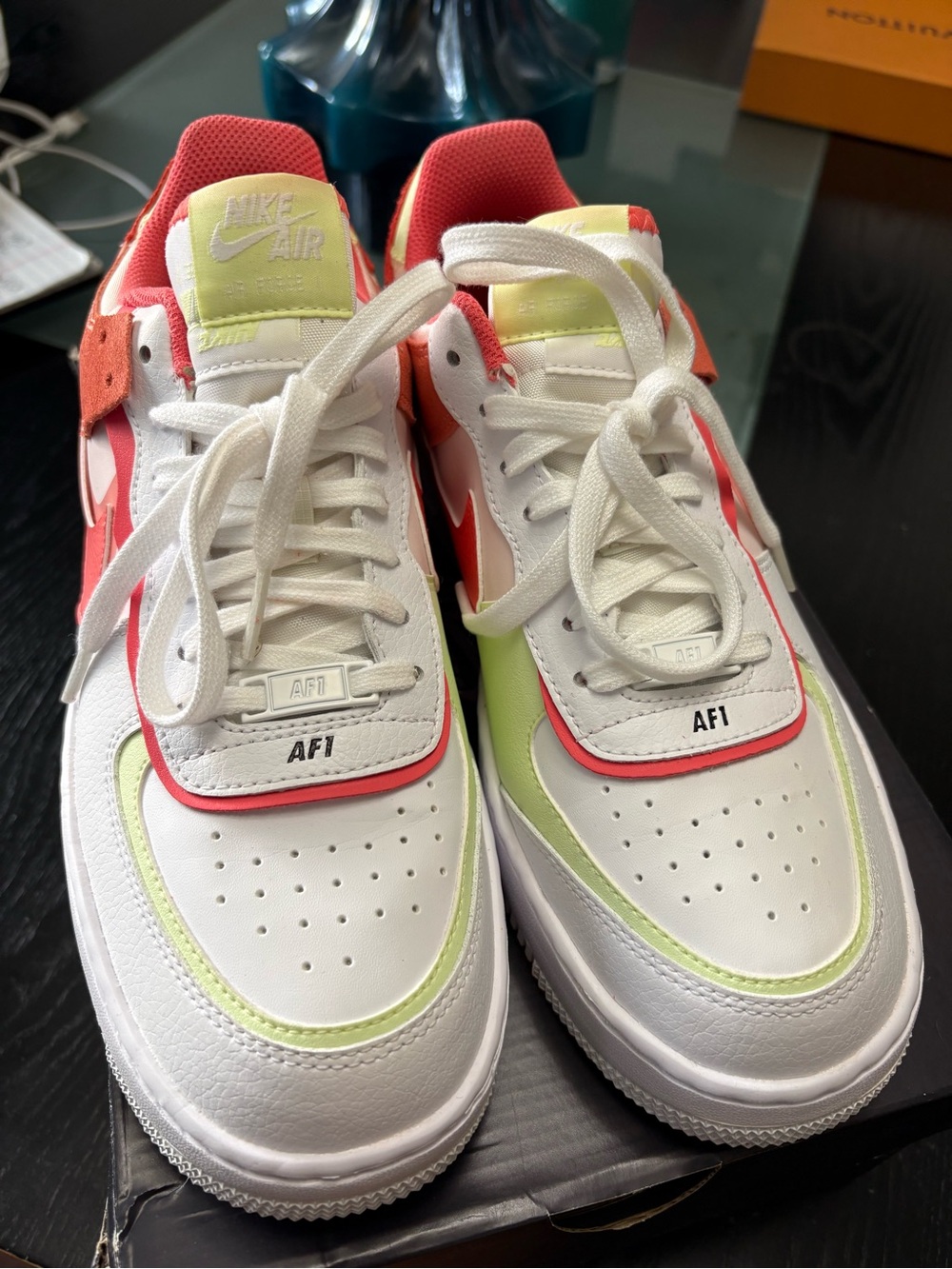Nike Air Force 1 Low White with Coral and Lime Accents
